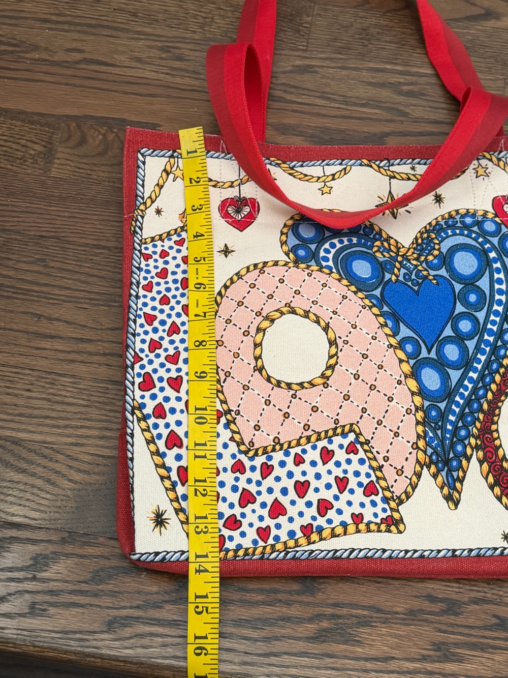 Brighton Love Heart Holiday Tote Bag Canvas Reversible Shopper Red Handles - Picture 12 of 13